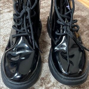 Shiny Black Lace-Up Boots